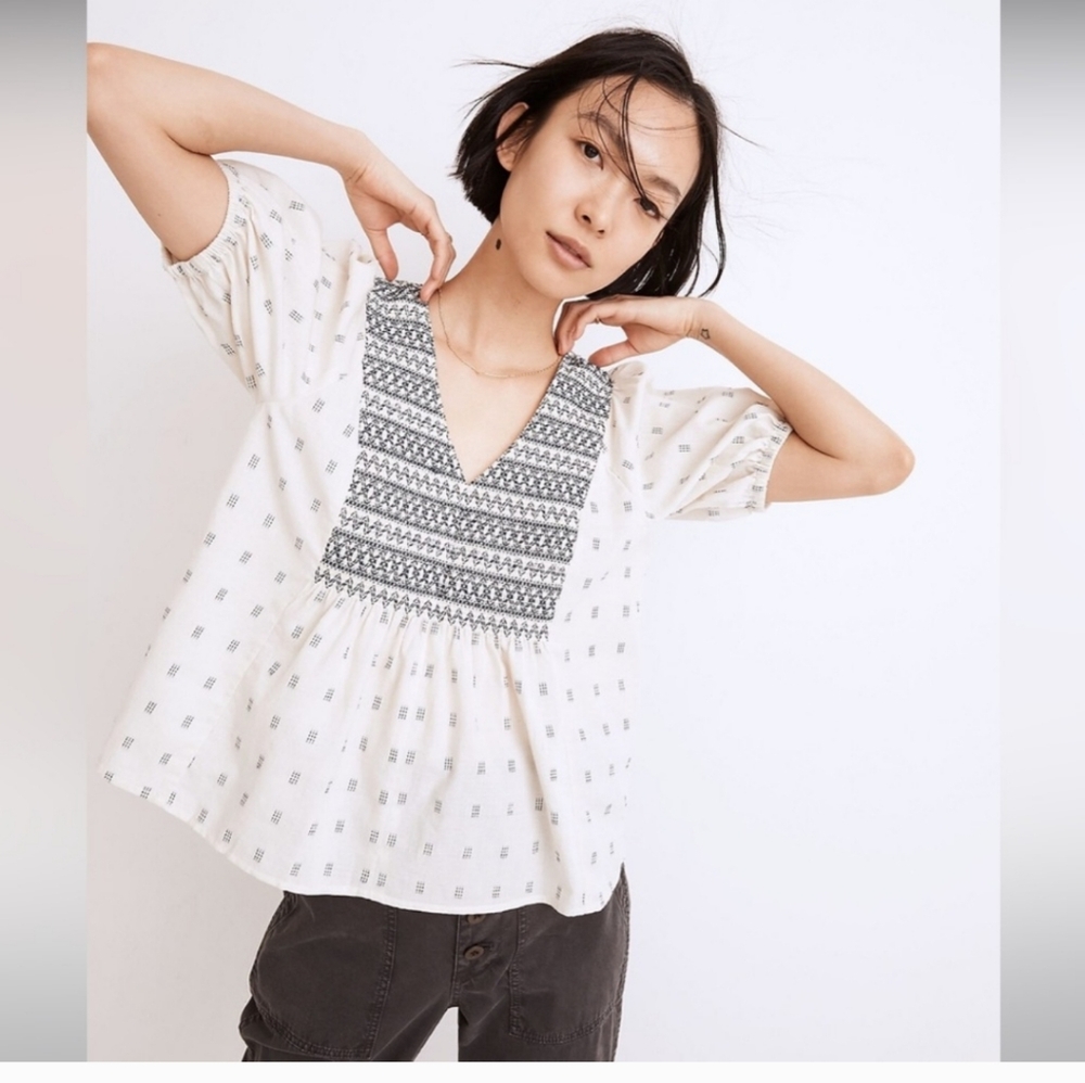 Madewell Embroidered-Yoke Top in Clipdot size XXS NWT